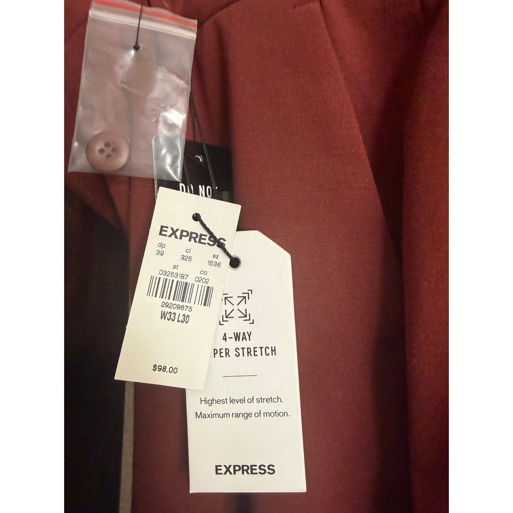 Express Mens 4-Way Hyper Stretch Slim Fit Suit Rust Red 40R Jacket 33x30 Pants - Picture 4 of 12
